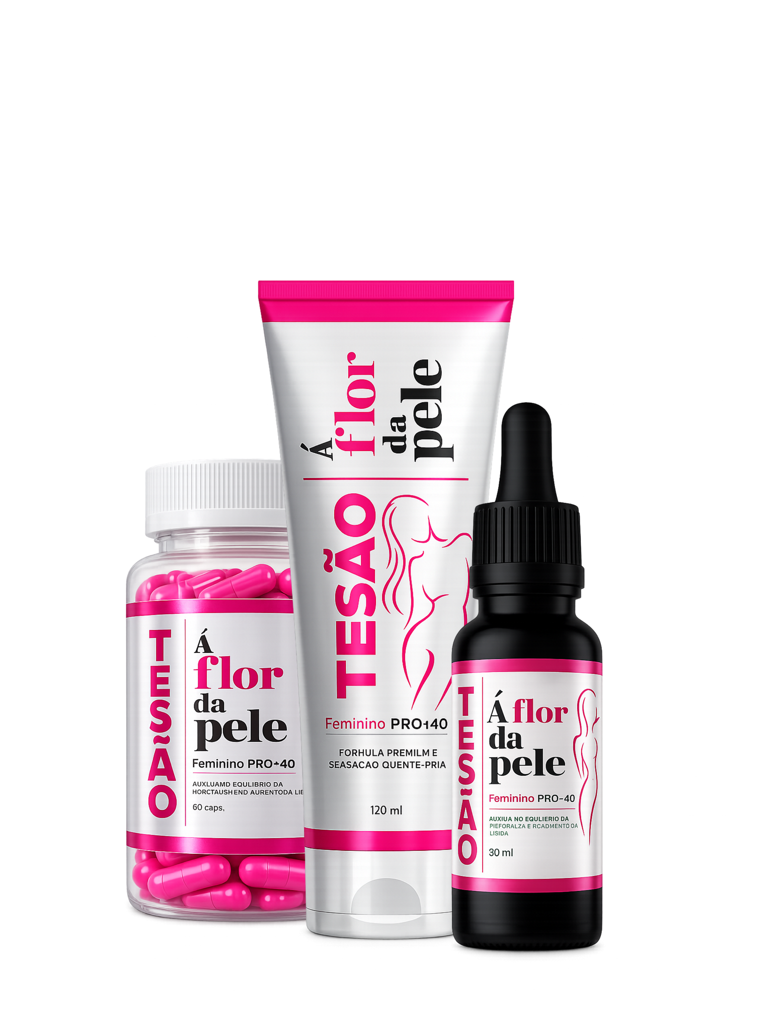 Kit À Flor da Pele PRO+40 com cápsulas, tubo e gotas